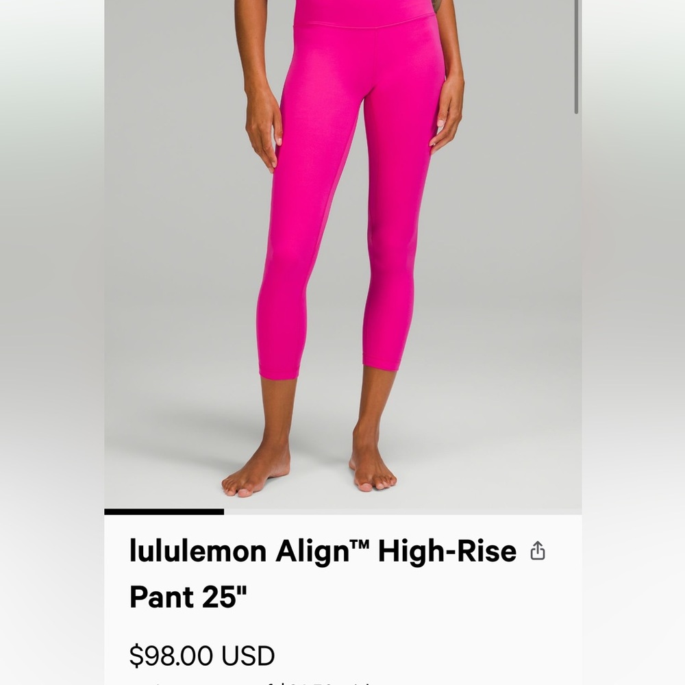 Lulu lemon align high rise sonic pink size 6 25 inch